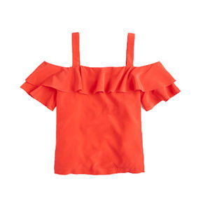Orange JCrew Silk Cold Shoulder Top - Size 10, NWT